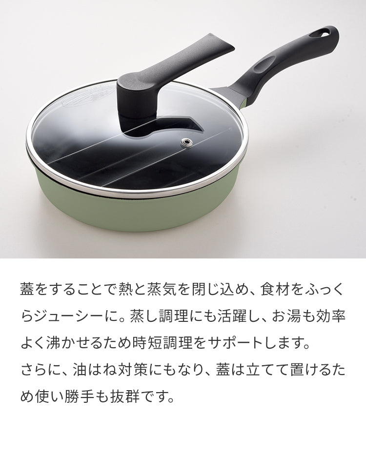 蓋付き センターエッグトリプルパンmini 20cm 深型 仕切り付き フライパン IH対応 PFOAフリー お弁当 同時調理 時短 時短調理 茹で 玉子焼き器 卵焼き器 コンパクト 油跳ね防止 蒸し焼き