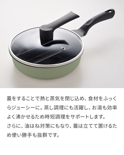 蓋付き センターエッグトリプルパンmini 20cm 深型 仕切り付き フライパン IH対応 PFOAフリー お弁当 同時調理 時短 時短調理 茹で 玉子焼き器 卵焼き器 コンパクト 油跳ね防止 蒸し焼き