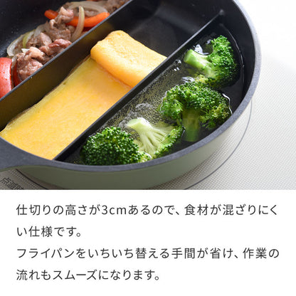 センターエッグトリプルパンmini 20cm 深型 仕切り付き フライパン IH対応 PFOAフリー お弁当 同時調理 時短 時短調理 焼き 茹で 玉子焼き器 卵焼き器 卵1個 コンパクト ソイビーン かわいい A-77912