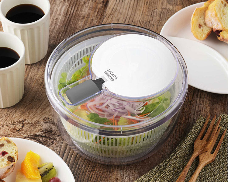 日本製 燕三条 サラダスピナー 21cm 取っ手がたためる コンパクト フラット 食洗機対応 4way 野菜水切り器 サラダボウル 湯切り ザル ざる セット 回転式 分解できる お手入れ簡単 透明 おしゃれ