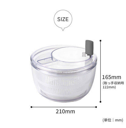 日本製 燕三条 サラダスピナー 21cm 取っ手がたためる コンパクト フラット 食洗機対応 4way 野菜水切り器 サラダボウル 湯切り ザル ざる セット 回転式 分解できる お手入れ簡単 透明 おしゃれ