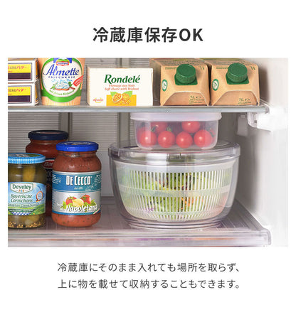 日本製 燕三条 サラダスピナー 21cm 取っ手がたためる コンパクト フラット 食洗機対応 4way 野菜水切り器 サラダボウル 湯切り ザル ざる セット 回転式 分解できる お手入れ簡単 透明 おしゃれ