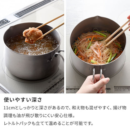 日本製 燕三条 ステンレスマルチポット 18cm 深型 ガラス蓋付き ガス火 IH対応 2.9L 逸品物創 ステンレス製 鍋 コンパクト スリム 片手鍋 揚げ鍋 天ぷら鍋 フライパン ミルクパン 78203