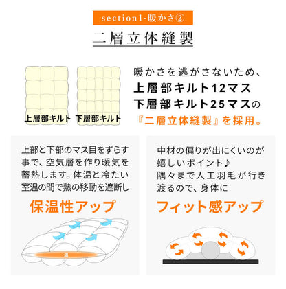 人工羽毛布団 クイーンロング 220×210cm 掛け布団 寝具 洗濯可能 眠り 睡眠 軽い 軽量 ふんわり 保温 抗菌 消臭 布団 ふとん 暖か ポリエステル キルト ベッド 寝室 ひざ掛け 掛布団(代引不可)