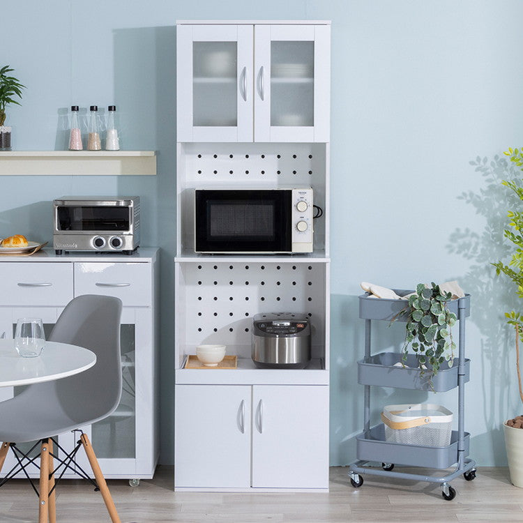 鏡面仕上げ 食器棚 幅59cm ベル 高さ180cm キッチンボード スライド棚付き レンジ台 カップボード キッチンキャビネット レンジ台 キッチン収納 すき間収納(代引不可)