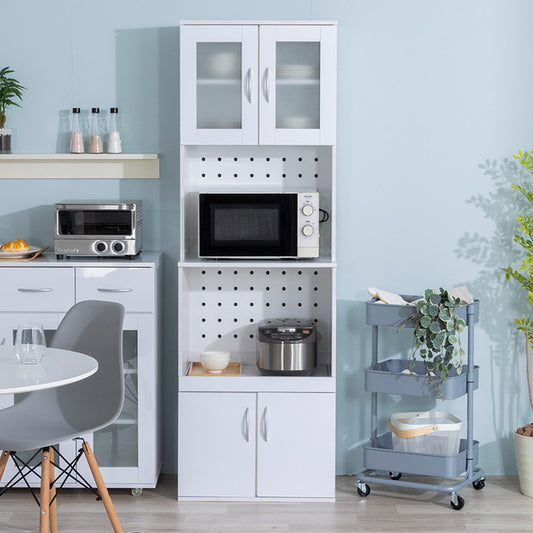 鏡面仕上げ 食器棚 幅59cm ベル 高さ180cm キッチンボード スライド棚付き レンジ台 カップボード キッチンキャビネット レンジ台 キッチン収納 すき間収納(代引不可)