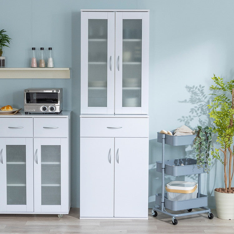 鏡面仕上げ 扉付き 食器棚 幅59cm ベル 高さ180cm キッチンボード 可動棚付き カップボード キッチンキャビネット キッチン収納 すき間収納(代引不可)