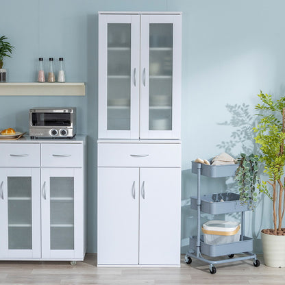 鏡面仕上げ 扉付き 食器棚 幅59cm ベル 高さ180cm キッチンボード 可動棚付き カップボード キッチンキャビネット キッチン収納 すき間収納(代引不可)