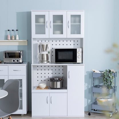 鏡面仕上げ 食器棚 幅89cm ベル 高さ180cm キッチンボード スライド棚付き レンジ台 カップボード キッチンキャビネット レンジ台 キッチン収納(代引不可)