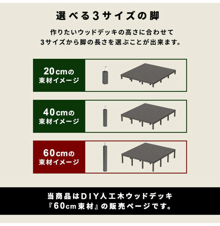 脚 木脚 人工木デッキ用 6本セット [高さ60cm] ガーデニング テラス ベランダ DIY ウッドデッキ 樹脂製 人工木 おしゃれ キット 庭 デッキ ガーデンデッキ ステージ 縁台 組立 組み立て 束材 水洗いK(代引不可)