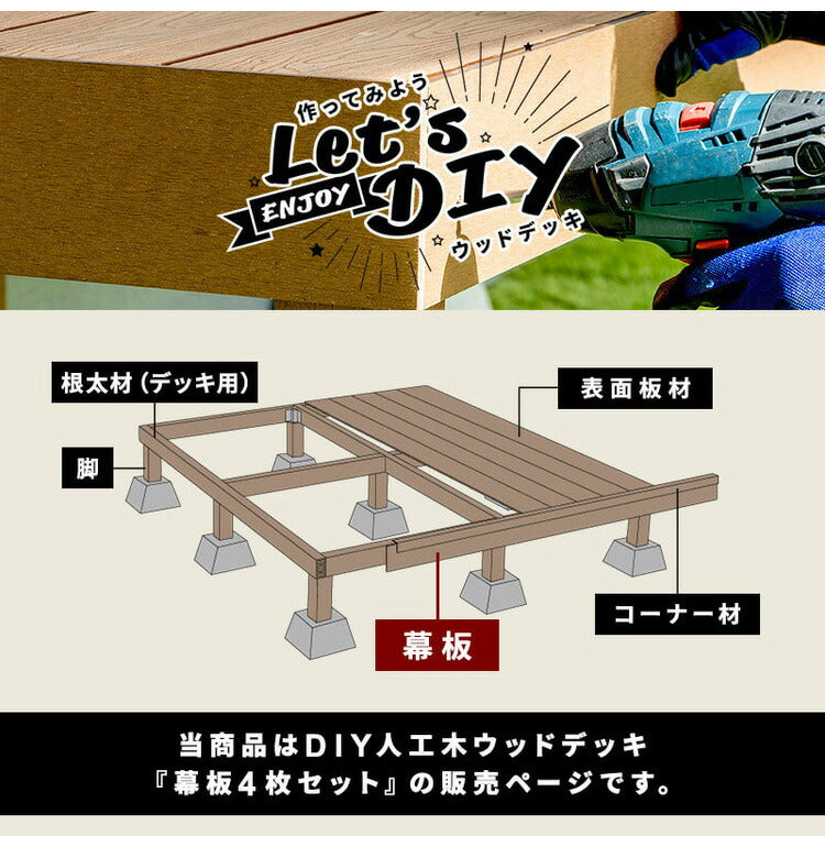 幕板 人工木デッキ用 [4枚] 200×12cm 側面板 ガーデニング テラス ベランダ ウッドデッキ DIY 人工木 おしゃれ キット 庭 デッキ ガーデンデッキ ステージ 縁台 エクステリア 組立 部材 板材 水洗い(代引不可)