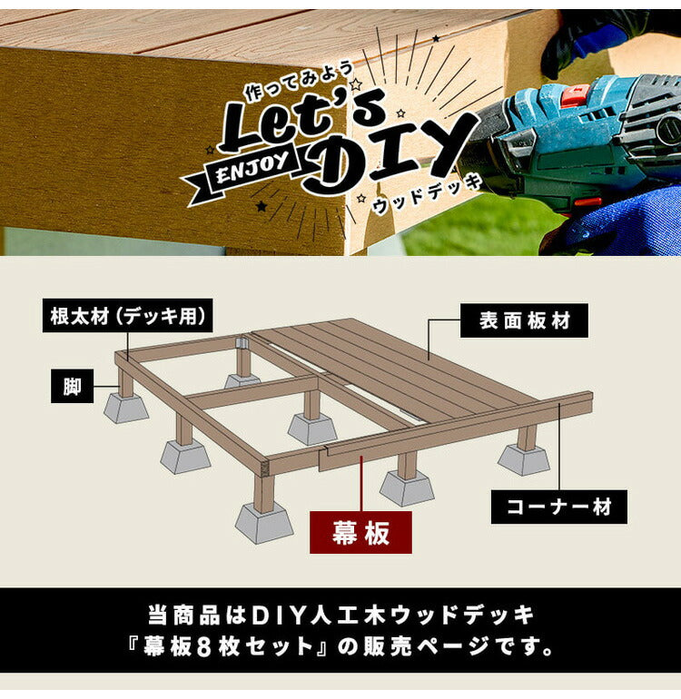 幕板 人工木デッキ用 [8枚] 200×12cm 側面板 ガーデニング テラス ベランダ ウッドデッキ DIY 人工木 おしゃれ キット 庭 デッキ ガーデンデッキ ステージ 縁台 エクステリア 組立 部材 板材 水洗い(代引不可)