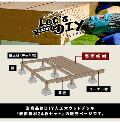 床板 DIY 人工木 ガーデニングデッキ用 [24枚セット] 床材 表面板材 200×14.5cm 人工木デッキ ウッドデッキ おしゃれ キット ベランダ バルコニー ガーデンデッキ ステージ 庭 縁台 組み立て 水洗い(代引不可)