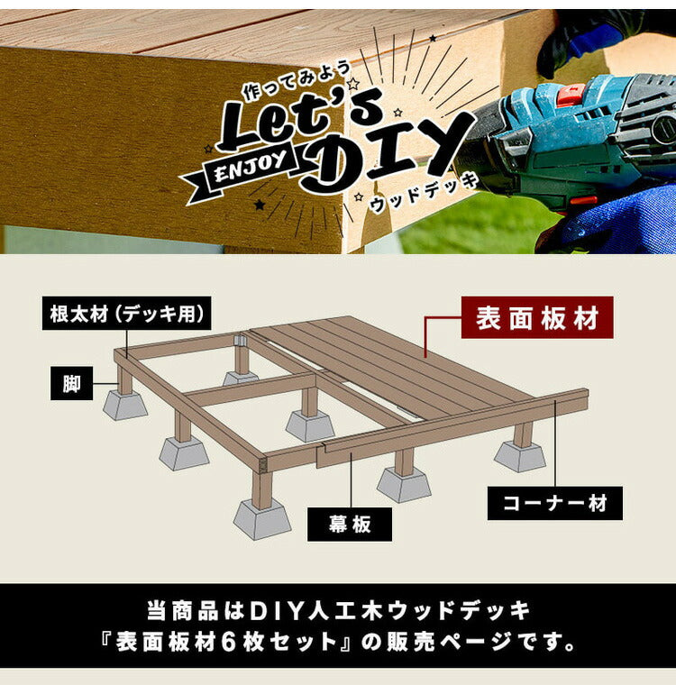 床板 DIY 人工木 ガーデニングデッキ用 [6枚セット] 床材 表面板材 200×14.5cm 人工木デッキ ウッドデッキ おしゃれ キット ベランダ バルコニー ガーデンデッキ ステージ 庭 縁台 組み立て 水洗い(代引不可)