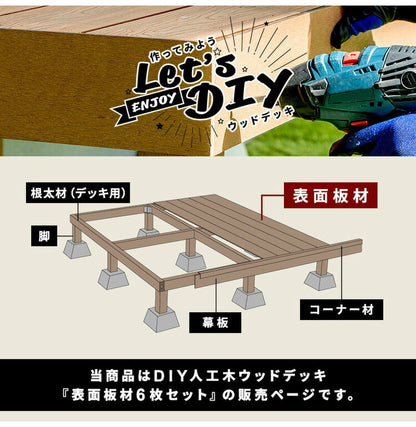 床板 DIY 人工木 ガーデニングデッキ用 [6枚セット] 床材 表面板材 200×14.5cm 人工木デッキ ウッドデッキ おしゃれ キット ベランダ バルコニー ガーデンデッキ ステージ 庭 縁台 組み立て 水洗い(代引不可)