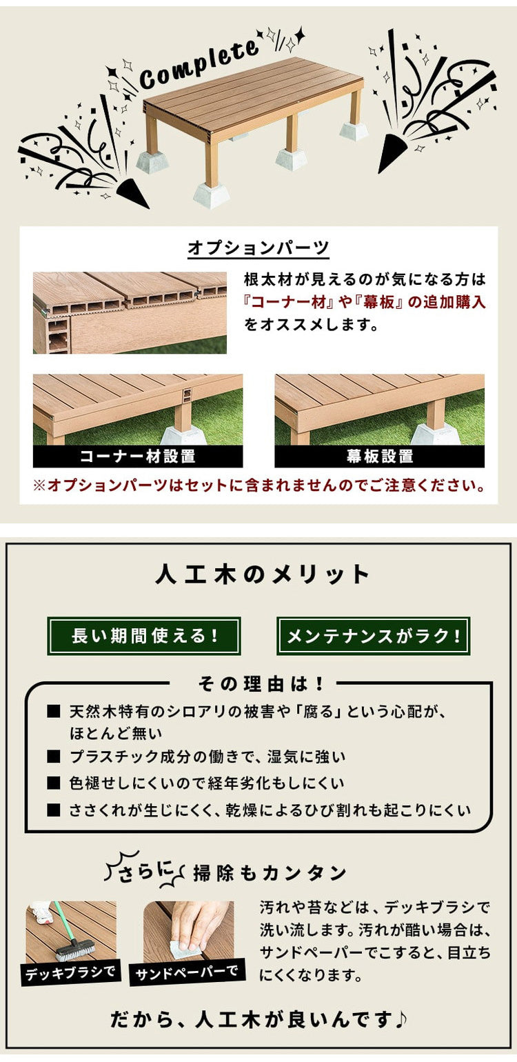デッキ 人工木 [200×90.8cm] 人工木デッキ ガーデニング テラス 簡易タイプ DIY キット 庭 ガーデンデッキ ステージ 縁台 エクステリア オープンテラス 組み立て DIYセット 水洗いOK 高さ20~60cm(代引不可)