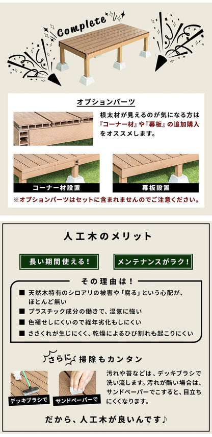 デッキ 人工木 [200×90.8cm] 人工木デッキ ガーデニング テラス 簡易タイプ DIY キット 庭 ガーデンデッキ ステージ 縁台 エクステリア オープンテラス 組み立て DIYセット 水洗いOK 高さ20~60cm(代引不可)