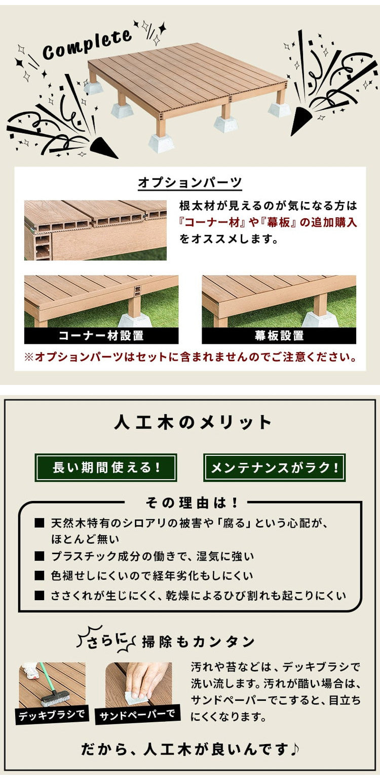 ウッドデッキ 人工木 [181.9×200cm] 1間サイズ 人工木デッキ DIY キット 庭 デッキ ガーデンデッキ テラス バルコニー ステージ 縁台 エクステリア 組み立て DIYセット 高さ20~60cm 水洗いOK(代引不可)