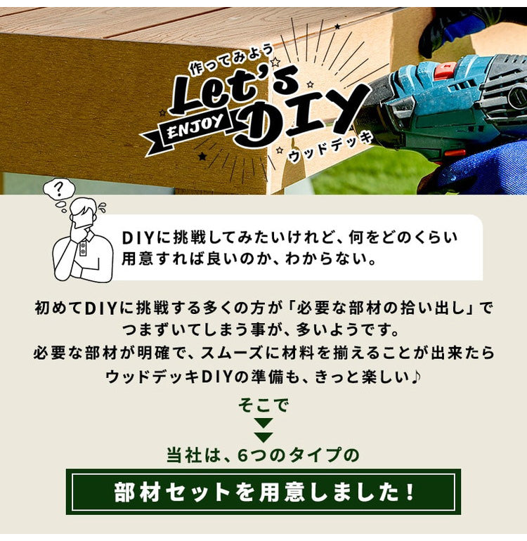 ウッドデッキ 人工木 [181.9×200cm] 1間サイズ 人工木デッキ DIY キット 庭 デッキ ガーデンデッキ テラス バルコニー ステージ 縁台 エクステリア 組み立て DIYセット 高さ20~60cm 水洗いOK(代引不可)