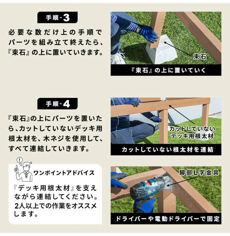 ウッドデッキ 人工木 [364.3×200cm] 2間サイズ 人工木デッキ ガーデニング DIY キット 腐食しない 庭 デッキ ガーデンデッキ ステージ 縁台 エクステリア 組み立て DIYセット 高さ20~60cm 水洗いK(代引不可)
