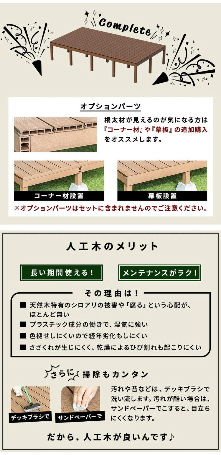 ウッドデッキ 人工木 [364.3×200cm] 2間サイズ 人工木デッキ ガーデニング DIY キット 腐食しない 庭 デッキ ガーデンデッキ ステージ 縁台 エクステリア 組み立て DIYセット 高さ20~60cm 水洗いK(代引不可)