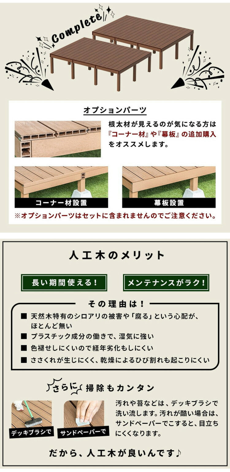 デッキ 人工木 [273.1×200cm] 1.5間サイズ 2セット ガーデニング 人工木デッキ DIY キット 庭 デッキ ガーデンデッキ ステージ 縁台 エクステリア 組み立て DIYセット 高さ20~60cm 水洗いK(代引不可)