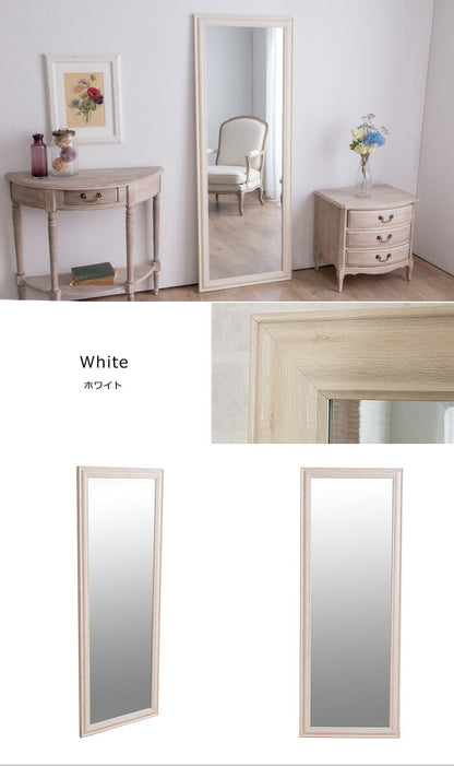 鏡 ミラー 全身 姿見 アンティーク調大型ミラーW60 ホワイト ブラウン ライトブラウン 幅60ビッグミラー 全身鏡 壁掛け(代引不可)