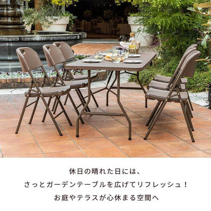 【5%OFF】ラタン調 折りたたみ ガーデン 7点セット マカティ 幅180cm 折りたたみテーブル 折りたたみチェア セット 屋外 テーブル アウトドアチェア 折り畳み コンパクト ガーデンファニチャー(代引不可)