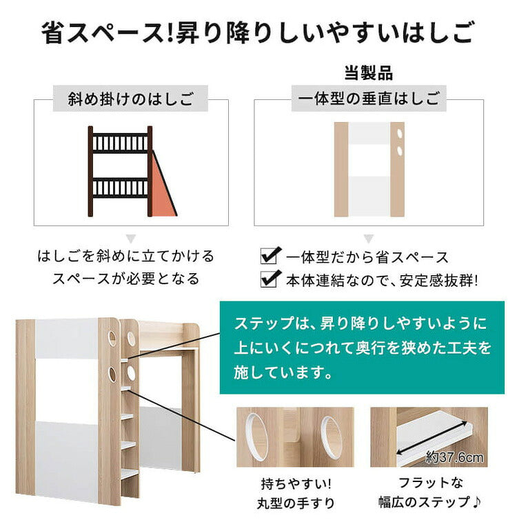 ロフトベッド シングル ハイタイプ ベッド下収納 子供部屋 システムベッド 収納 収納付き 木製 フレーム 子供 キッズ 一人暮らし 寮 ゲストハウス 民泊 ロフト ベッド ワンルーム シンプル(代引不可)