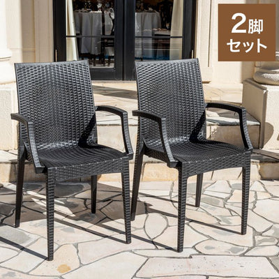 ラタン調 チェア 肘付き ピクシス 2脚セット アウトドア チェア 椅子 屋外 アウトドアチェア ベランダ テラス ガーデンファニチャー(代引不可)