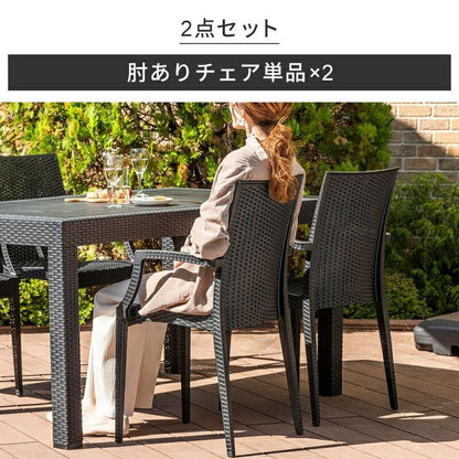 ラタン調 チェア 肘付き ピクシス 2脚セット アウトドア チェア 椅子 屋外 アウトドアチェア ベランダ テラス ガーデンファニチャー(代引不可)