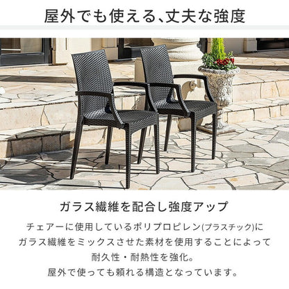 ラタン調 チェア 肘付き ピクシス 2脚セット アウトドア チェア 椅子 屋外 アウトドアチェア ベランダ テラス ガーデンファニチャー(代引不可)