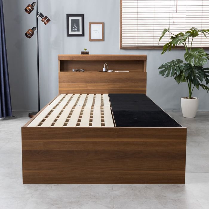 チェストベッド 収納付きベッド シングル ボンネルコイルマットレス付き 宮棚・コンセント付き 引き出し4杯チェスト 大容量収納 すのこベッド 大型シングルベッド 収納ベッド 収納付きベッド(代引不可)