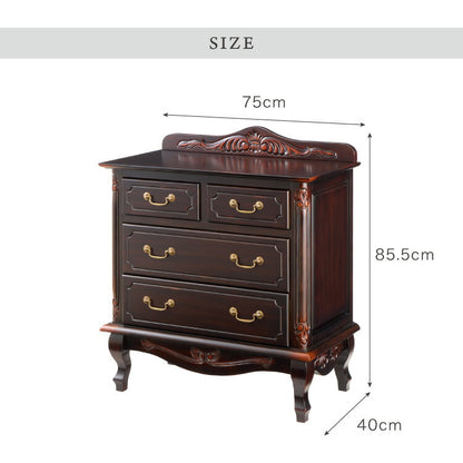 チェスト 幅75cm マホガ二ー材 完成品 ブラウン 高級感 エレガント ブラウン ミニチェスト ローチェスト タンス キャビネット 収納 天然木 木製 引き出し 大容量 コンパクト 省スペース 上品 優雅(代引不可)