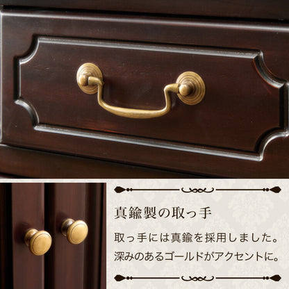 キャビネット 幅75cm マホガ二ー材 完成品 ブラウン 高級感 エレガント ブラウン ミニチェスト ローチェスト タンス チェスト 収納 天然木 木製 引き出し 大容量 コンパクト 省スペース 上品 優雅(代引不可)