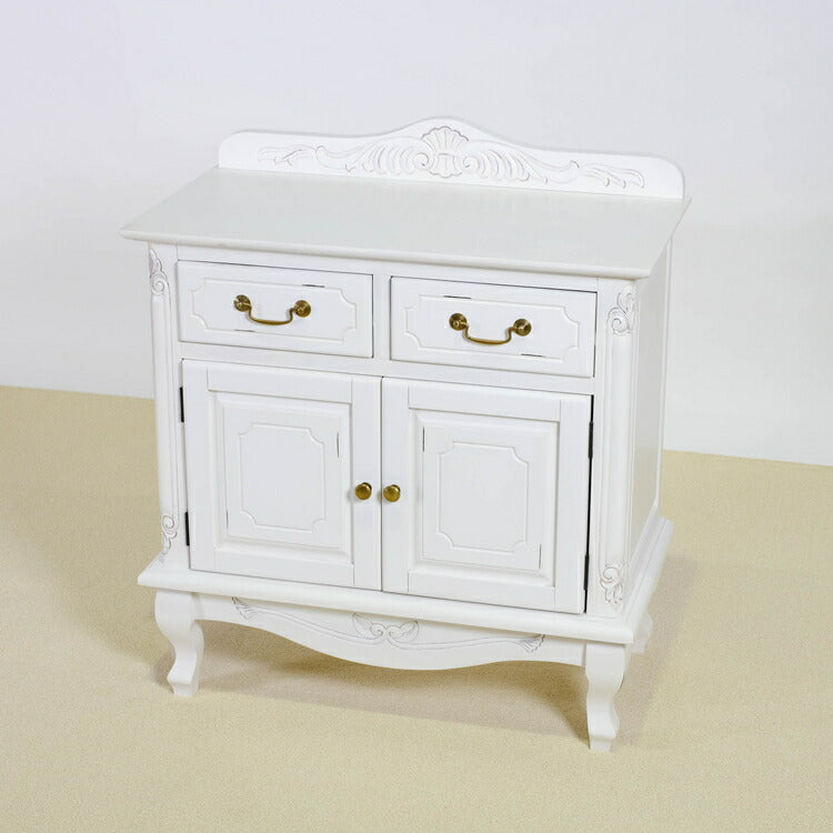 キャビネット 幅75cm マホガ二ー材 完成品 ホワイト 高級感 エレガント ホワイト ミニチェスト ローチェスト タンス チェスト 収納 天然木 木製 引き出し 大容量 コンパクト 省スペース 上品 優雅(代引不可)