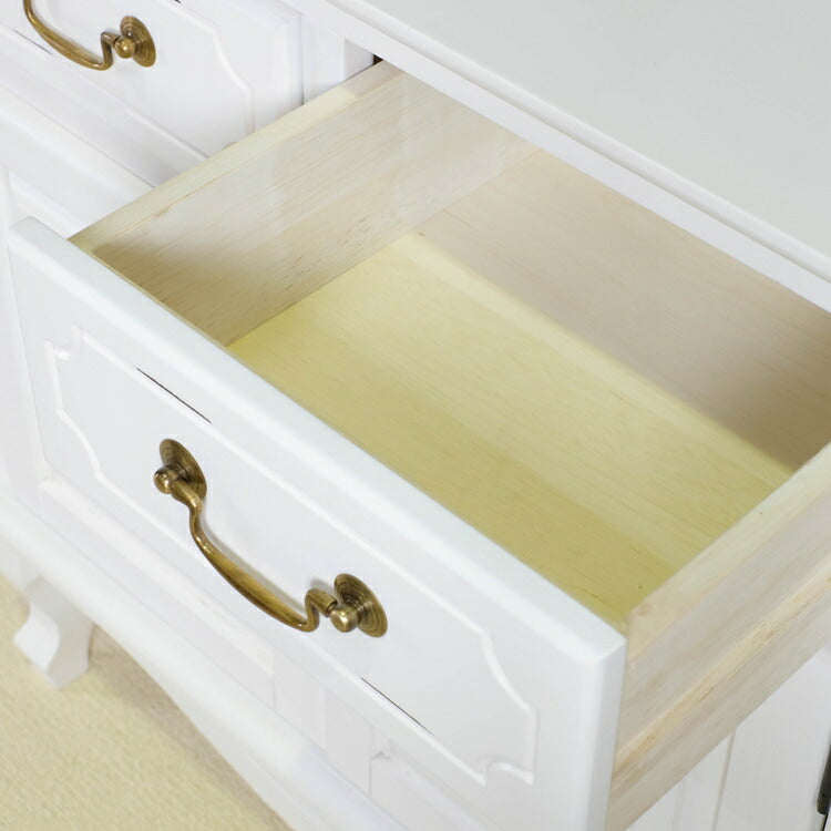 キャビネット 幅75cm マホガ二ー材 完成品 ホワイト 高級感 エレガント ホワイト ミニチェスト ローチェスト タンス チェスト 収納 天然木 木製 引き出し 大容量 コンパクト 省スペース 上品 優雅(代引不可)