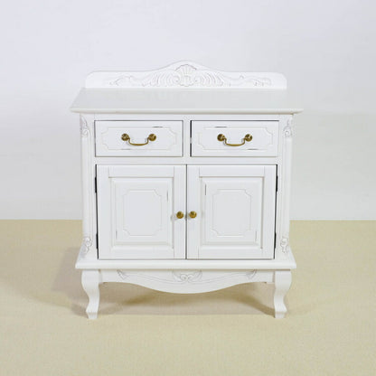 キャビネット 幅75cm マホガ二ー材 完成品 ホワイト 高級感 エレガント ホワイト ミニチェスト ローチェスト タンス チェスト 収納 天然木 木製 引き出し 大容量 コンパクト 省スペース 上品 優雅(代引不可)