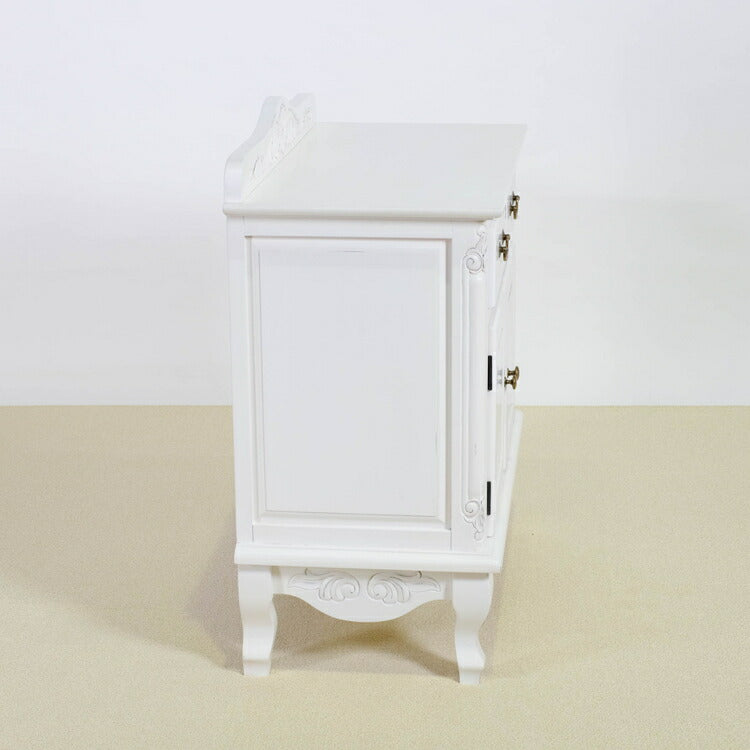 キャビネット 幅75cm マホガ二ー材 完成品 ホワイト 高級感 エレガント ホワイト ミニチェスト ローチェスト タンス チェスト 収納 天然木 木製 引き出し 大容量 コンパクト 省スペース 上品 優雅(代引不可)