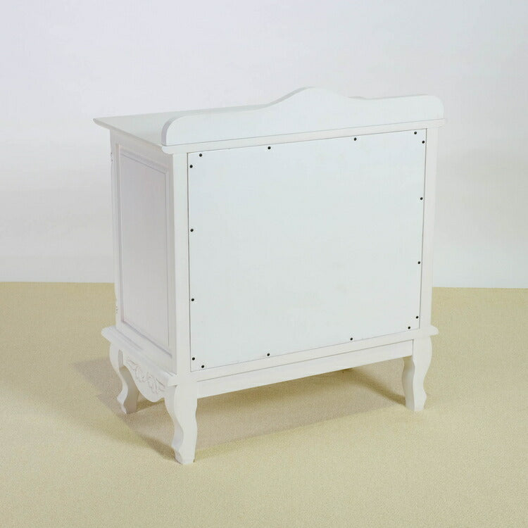 キャビネット 幅75cm マホガ二ー材 完成品 ホワイト 高級感 エレガント ホワイト ミニチェスト ローチェスト タンス チェスト 収納 天然木 木製 引き出し 大容量 コンパクト 省スペース 上品 優雅(代引不可)