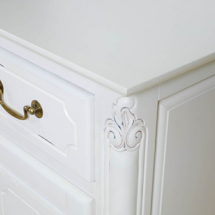 キャビネット 幅75cm マホガ二ー材 完成品 ホワイト 高級感 エレガント ホワイト ミニチェスト ローチェスト タンス チェスト 収納 天然木 木製 引き出し 大容量 コンパクト 省スペース 上品 優雅(代引不可)