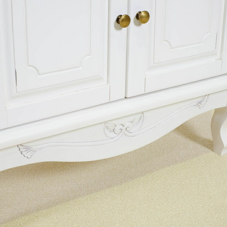 キャビネット 幅75cm マホガ二ー材 完成品 ホワイト 高級感 エレガント ホワイト ミニチェスト ローチェスト タンス チェスト 収納 天然木 木製 引き出し 大容量 コンパクト 省スペース 上品 優雅(代引不可)