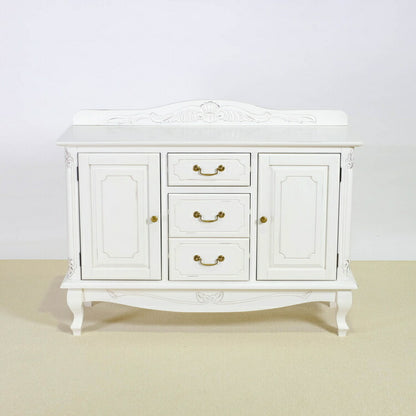 キャビネット 幅110cm マホガ二ー材 完成品 ホワイト 高級感 エレガント ホワイト ミニチェスト ローチェスト タンス チェスト 収納 天然木 木製 引き出し 大容量 コンパクト 省スペース 上品 優雅(代引不可)