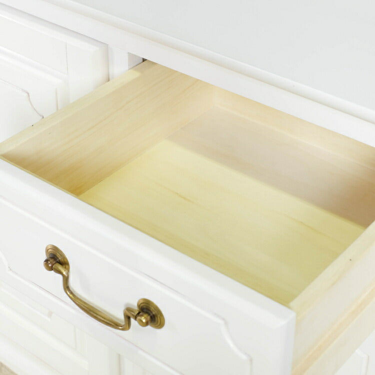 キャビネット 幅110cm マホガ二ー材 完成品 ホワイト 高級感 エレガント ホワイト ミニチェスト ローチェスト タンス チェスト 収納 天然木 木製 引き出し 大容量 コンパクト 省スペース 上品 優雅(代引不可)