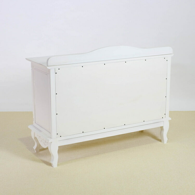 キャビネット 幅110cm マホガ二ー材 完成品 ホワイト 高級感 エレガント ホワイト ミニチェスト ローチェスト タンス チェスト 収納 天然木 木製 引き出し 大容量 コンパクト 省スペース 上品 優雅(代引不可)