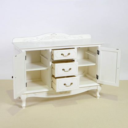 キャビネット 幅110cm マホガ二ー材 完成品 ホワイト 高級感 エレガント ホワイト ミニチェスト ローチェスト タンス チェスト 収納 天然木 木製 引き出し 大容量 コンパクト 省スペース 上品 優雅(代引不可)