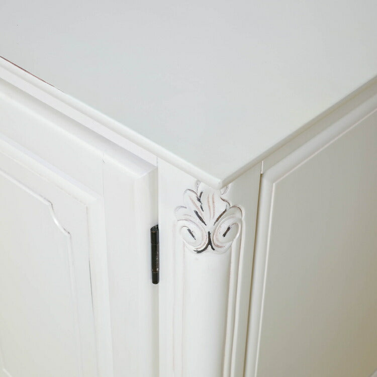 キャビネット 幅110cm マホガ二ー材 完成品 ホワイト 高級感 エレガント ホワイト ミニチェスト ローチェスト タンス チェスト 収納 天然木 木製 引き出し 大容量 コンパクト 省スペース 上品 優雅(代引不可)