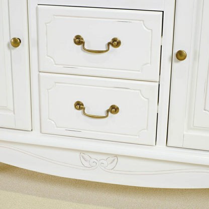 キャビネット 幅110cm マホガ二ー材 完成品 ホワイト 高級感 エレガント ホワイト ミニチェスト ローチェスト タンス チェスト 収納 天然木 木製 引き出し 大容量 コンパクト 省スペース 上品 優雅(代引不可)