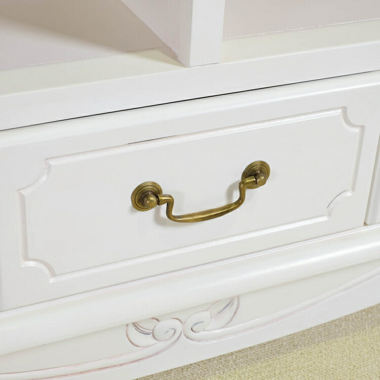 ローボード 幅112cm マホガ二ー材 完成品 ホワイト 高級感 エレガント ホワイト テレビ台 TV台 テレビボード リビングボード 収納 天然木 木製 引き出し 大容量 コンパクト 省スペース 上品 優雅(代引不可)