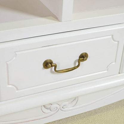 ローボード 幅112cm マホガ二ー材 完成品 ホワイト 高級感 エレガント ホワイト テレビ台 TV台 テレビボード リビングボード 収納 天然木 木製 引き出し 大容量 コンパクト 省スペース 上品 優雅(代引不可)